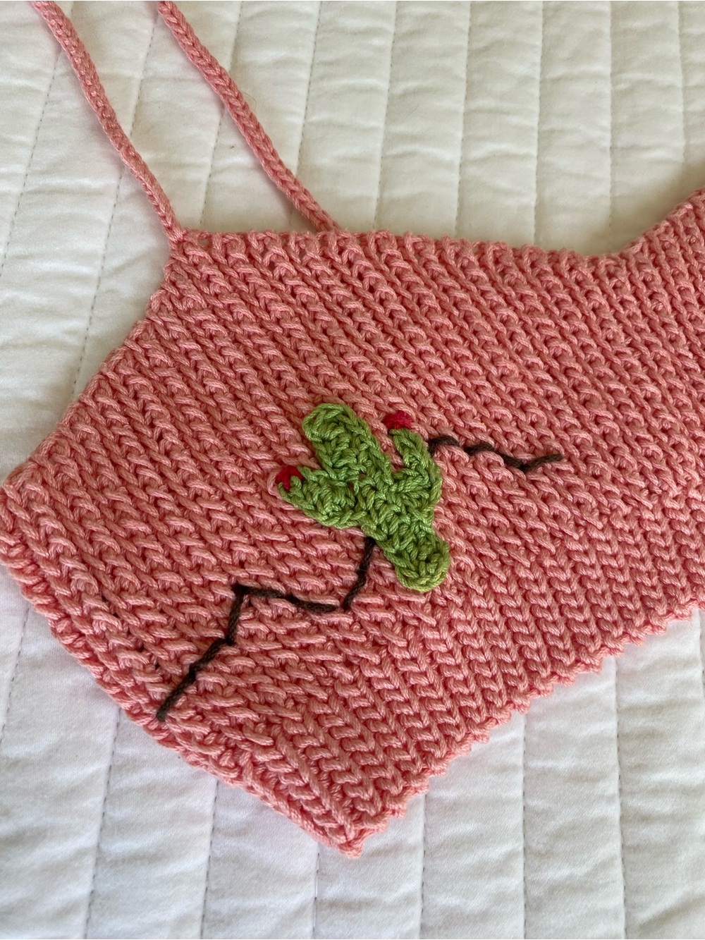 Hand-Knit Coral Pink Cropped Cactus Bralette - 100% Cotton NWOT - Picture 2 of 4